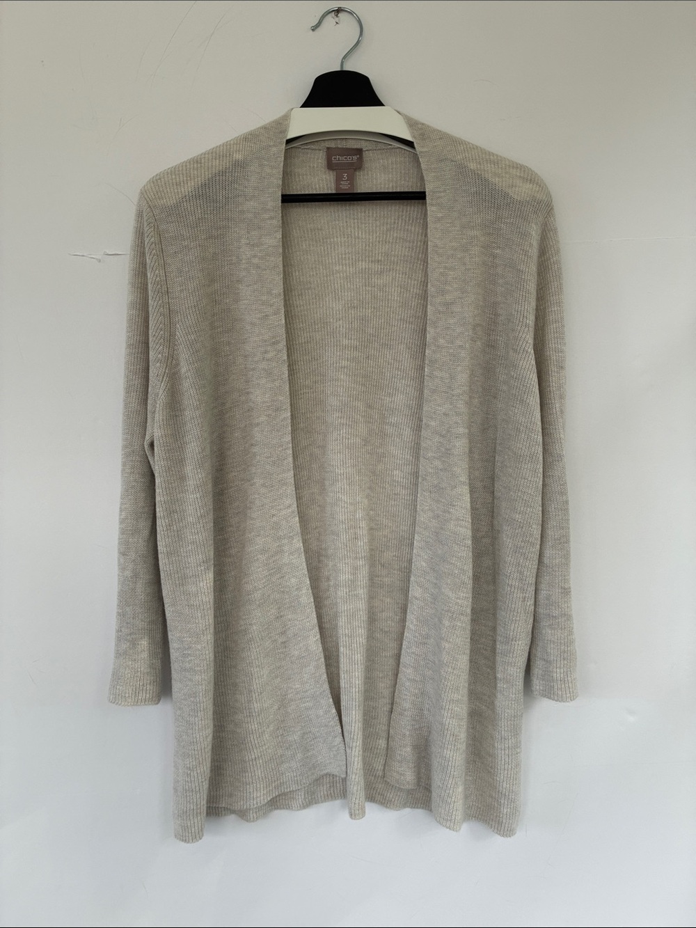Chico's Touch of Cashmere Light Heather Beige Open-Front Cardigan Size 3 XL
